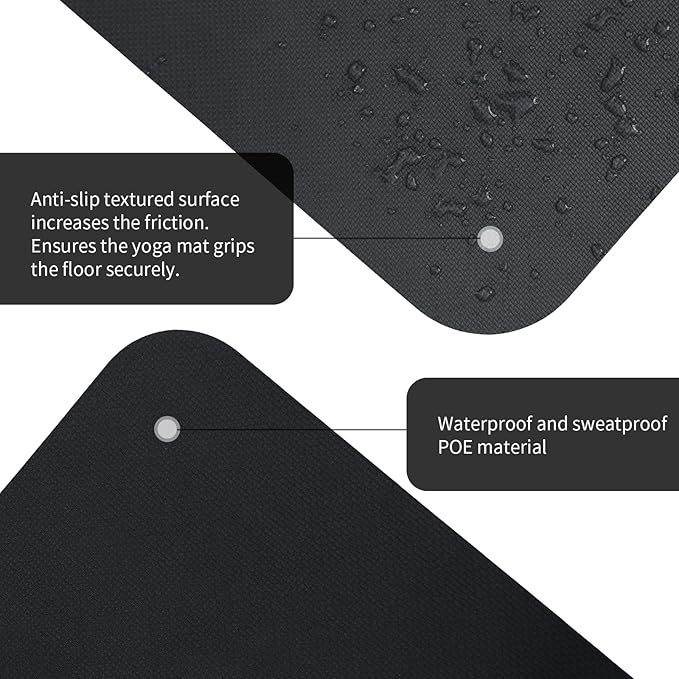 Yoga Mat Extra thick 8mm Exercise mat, Soft Lightweight TPE Fitness Mat with strap, High Elasticity, Anti-fatigue,non-slip mat for Women, Yoga, Camping, Travel, Gym & Outdoor | 72"L x 0.32"Th
