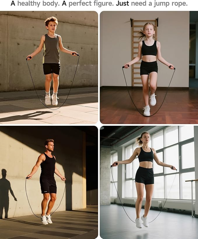 Smart Jump Rope – Customisable Calorie, Count and Time Settings Jump Ropes, Adjustable Steel Wire Skipping Rope with LED Display, for Men Women Fitness and Workout