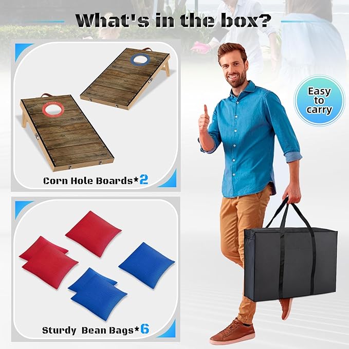Portable Cornhole Board Set 2 ft x 1 ft Cornhole Set with 6 Bean Bags Foldable Cornhole Game for Kids and Adult Indoor or Outdoor Backyard Corn Hole Toss Games