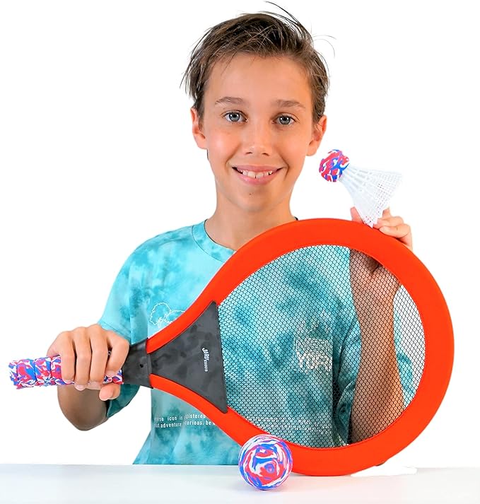 Badminton Set with 2 Rackets, Beach Ball and Birdie - Assorted Colors - Light Paddle Ball Tennis Racket Outdoor Games Beach Toy Set 5135