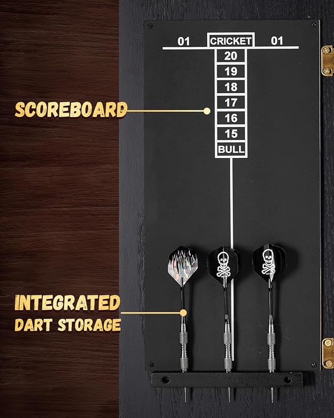 Sisal Dart Board Cabinet Sets, Decorative Dart Boards for Adults [12*Steel Darts] - Wooden Dartboard Cabinet with Integrated Scoreboard for Family Game Rooms