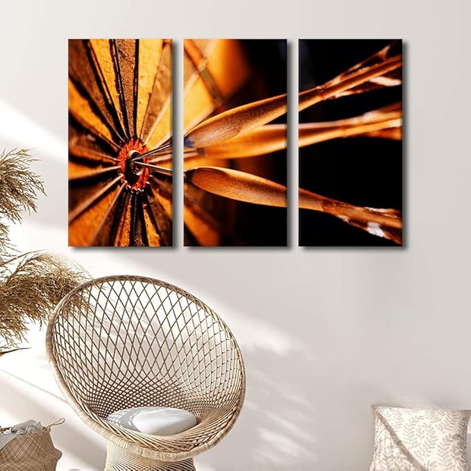 TUMOVO Canvas Wall Art Dart Board Paintings Black and White Wall Art Dart Board Artwork 3 Panel Inspirational Wall Art Pictures Artwork for Home Walls Stretched and Framed Ready to Hang(28" Wx42 H)