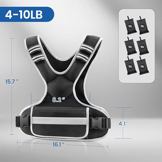 Adjustable Weighted Vest Woman 4-10lb/12-18lb/20-32lb Weighted Vest Men with 6 Ironsand Weights, Shoulder Pads and Large Pocket for Walking Running Crossfit Strength Training