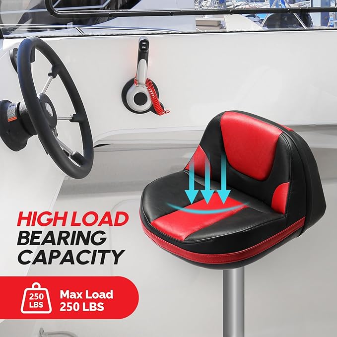 PEXMOR Boat Seats, Fishing Boat Seat, Waterproof Captain Seat Low Back Casting Bass Seats for Boats, Thick Soft Cushion Butt Seat, 2 Packs (Red&Black)