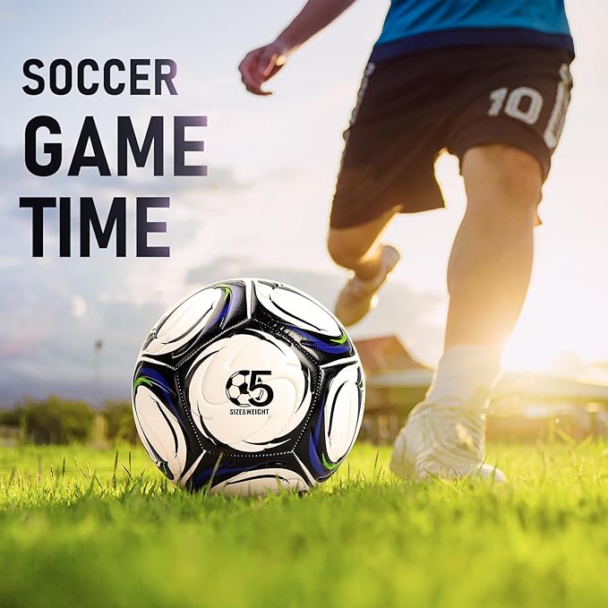 Soccer Ball Size 5 with Pump, Official Size and Weight Soccer Ball for Adults, Indoor Outdoor Training Practice Match Game Play, Ideal Sports Gifts