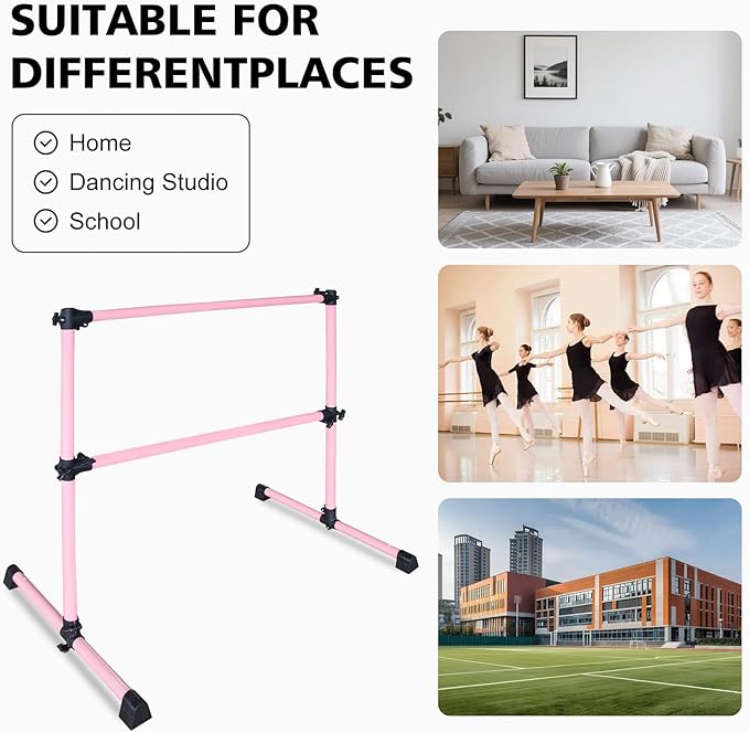 4FT/6FT Freestanding Ballet Barre Wood/Steel Height Adjustable from 7 to 46 inch Ballet Bar Portable Double Dance Bar for Home Workout and Stretch