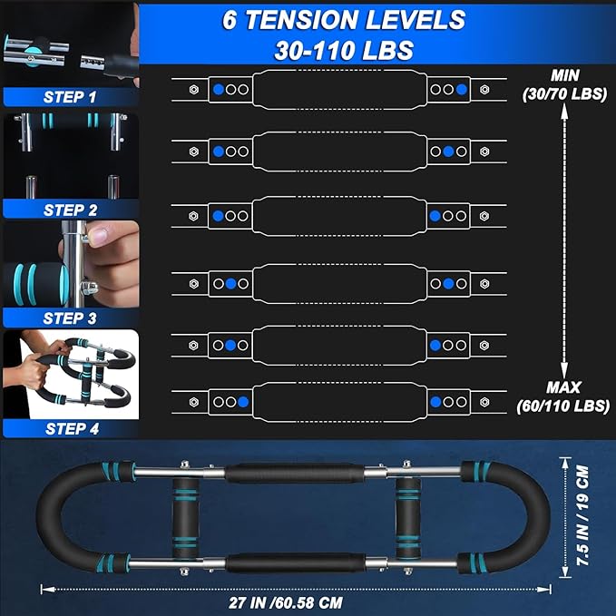 Twister Arm Trainer for Men, Chest Workout Equipment. Adjustable Chest Trainer with 4 Spring. Forearm Strengthener, Fitness Equipment, Forearm Exerciser.Home Gym Exercise Equipment 30-110 lbs