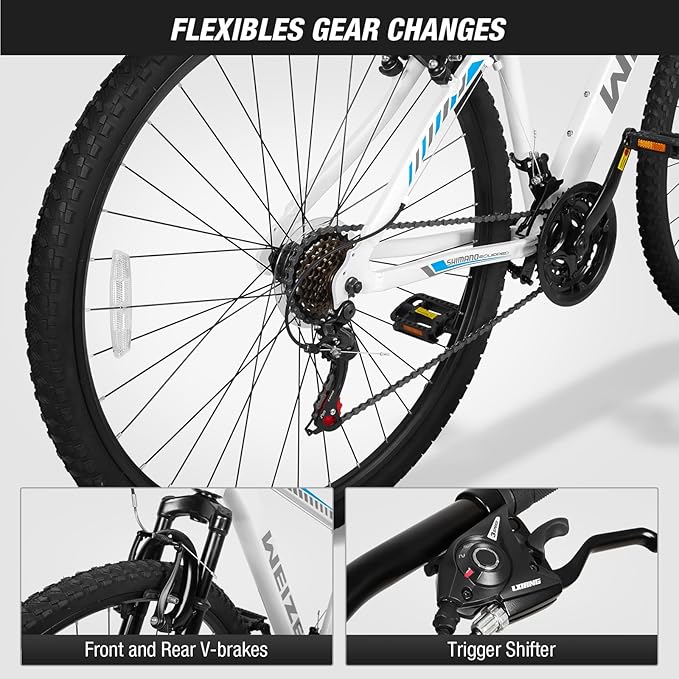 WEIZE Hardtail Mountain Bike, 29 Inch Wheels Outdoor Cycling Bike, 21-Speed Trigger Shifter, Aluminum Frame for Men and Women, Comfort Saddle, MTB Bicycle with Suspension Fork