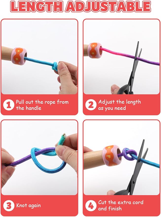 Jump Rope for Kids, Lorvain Adjustable Skipping Rope, Kids Jump Ropes with Wooden Handle for Girls Boys, Weighted Jumping Ropes for Fitness Workout Exercise Outdoor Fun Activity