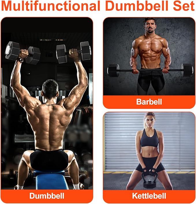 Adjustable Dumbbell Sets 160LBS/180LBS Durable Steel Build, Free Weights Dumbbells Set with Barbell/Kettlebell Handle Sets 3-in-1 Multifunctional Dumbbell Fitness Exercises for Home Gym Suitable Men/Women 80LB/90LBX2