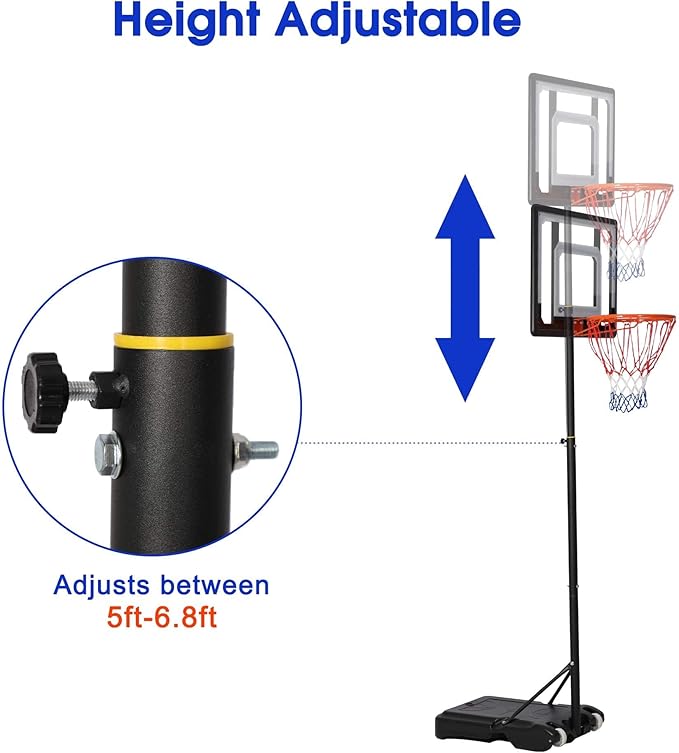 COLOR TREE Portable Basketball Hoop for Kids and Family - Indoor and Outdoor Basketball Goal System Height Adjustable 5ft to 6.8ft / 6.8ft to 8.5ft, 32in Backboard Basketball Stand with Wheels