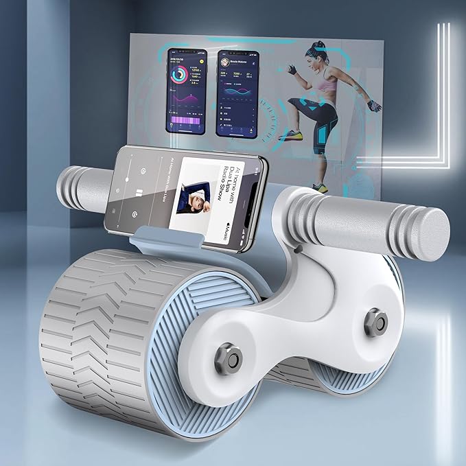 Ab Roller Wheel with Automatic Rebound for Home Gym Core Fitness, Sturdy Abdominal Exercise Equipment, Includes Knee Pad, Perfect for Ab Workouts and Strength Training