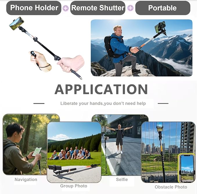 EpochCreate Hiking&Trekking Poles&Selfie Stick-Lightweight,Adjustable Flip Locks,Compact,Aircraft Grade Aluminum Walking Sticks for Hiking,All-Terrain for Seniors,Men & Women