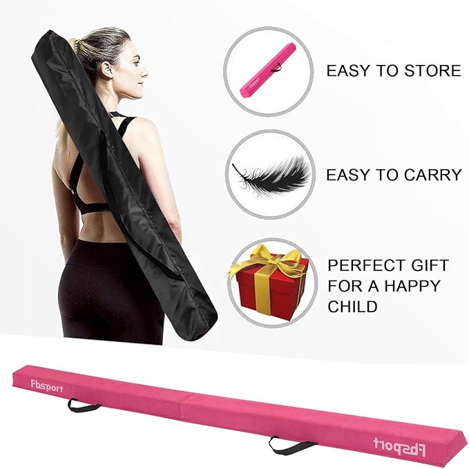 FBSPORT 8ft/6ft Balance Beam: Folding Floor Gymnastics Equipment for Kids Adults,Non Slip Rubber Base, Gymnastics Beam for Training, Practice, Physical Therapy and Professional Home Training