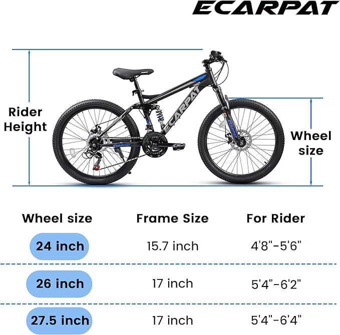 24/26/27.5 Inch Mountain Bike, Dual Full Suspension 21 Speed Womens Mens Mountain Bikes, Commuter Bike with Carbon Steel Frame and Dual Disc Brakes