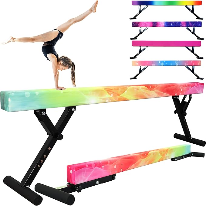 Adjustable Balance Beam Gymnastics Beam 8 FT Adjustable Height Beams for Kids, High and Low Floor Beams,Gymnastics Equipment for Kids Adults Training at Home and Gym Center
