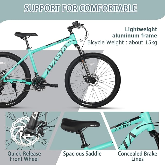 AVASTA AV300 26 27.5 inch Mountain Bike with 21-Speed，Aluminum Frame, Dual Disc Brake, Comfortable Saddle,Multiple Colors