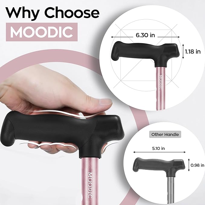 Walking Cane for Women, Extended Grip; Solid Base; Foldable; Adjustable Heights; Lightweight; Free Standing; Portable Canes for Women for Stability (Pink)