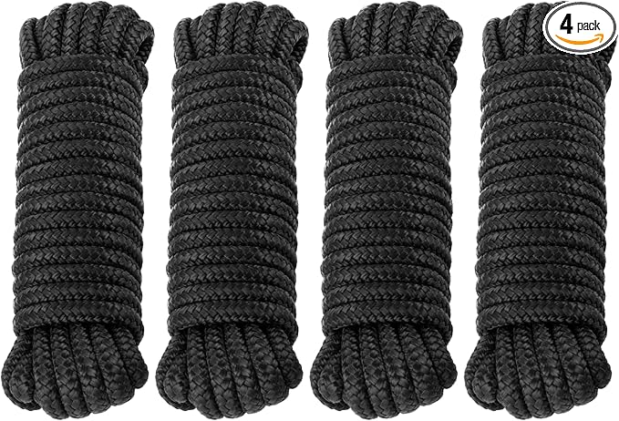 Premium Marine-Grade Dock Lines - 4 Pack 3/8" x 25' Strength-Tested Double Braided Nylon Boat Ropes with 12" Security Loops | Heavy-Duty Docking & Mooring Rope