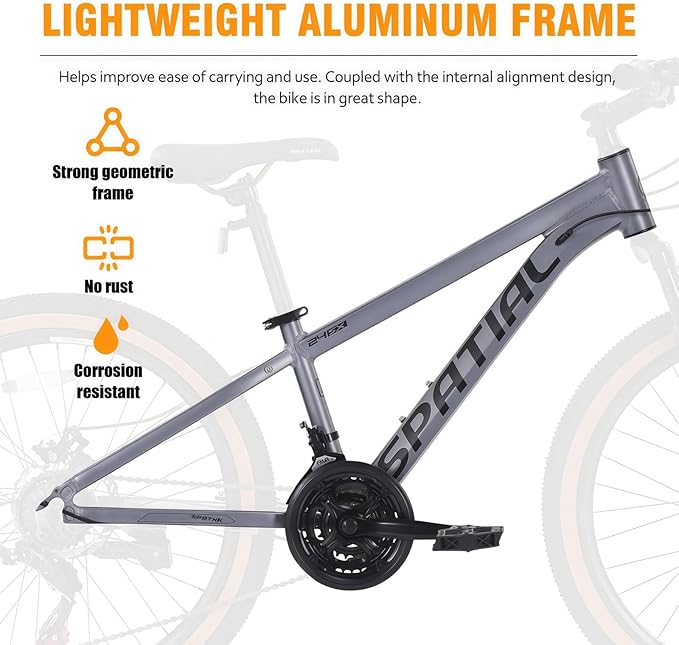 SPATIAL Mountain Bike, 24/26/27.5/29 inch Outdoor Cycling Bike,21/8 Speed Lightweight Aluminum Frame | Dual Disc Brakes,Adjustable Ergonomic Seat for Men Women Adult,MTB Bicycle
