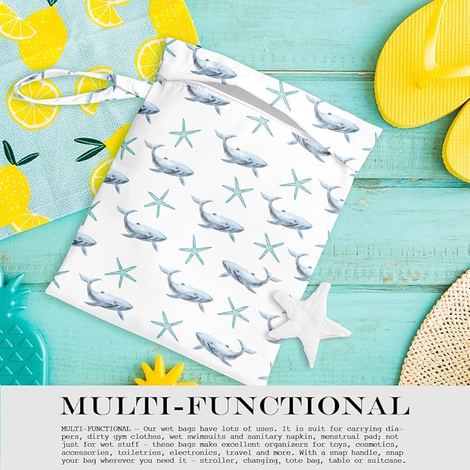 Wet Bag, Wet Dry Bag, Wet Bag for Swimsuit, Travel, Beach, Pool, Diapers, Dirty Yoga Gym Clothes, Makeup Bag, Waterproof Reusable Beach Bag Ocean Decor Starfish Sea Horse Anchor