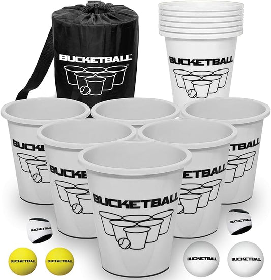 BucketBall | Team Color Edition | Combo Pack (Silver/White): Original Yard Pong Game: Best Camping, Beach, Lawn, Outdoor, Family, Adult, Tailgate, Jumbo, Giant Game