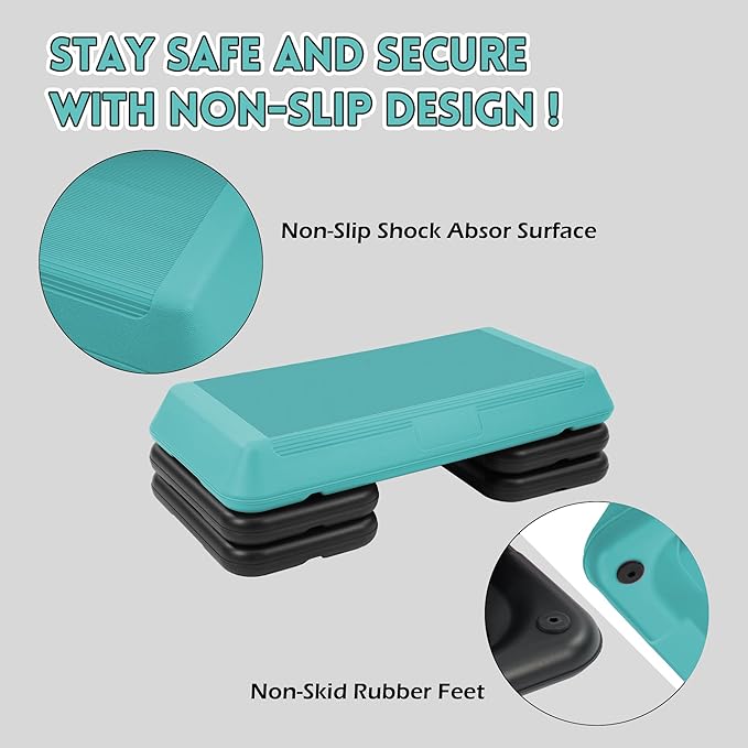 Fitvids Step Aerobic Platform, Exercise Step with 5 levels Adjustable Height, 4 Stackable Risers, Fitness Training Workout Stepper for Home Gym, Cardio Strength, Multiple Options