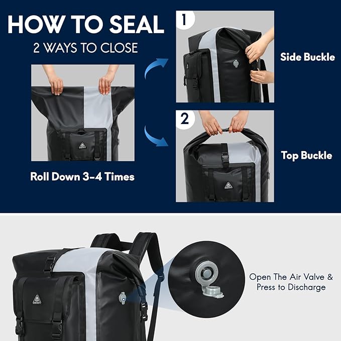 Haimont 100% Waterproof Roll-Top Backpack Heavy Duty Large Capacity IPX7 Dry Bag for Kayaking Rafting SUP Camping, 60/100L