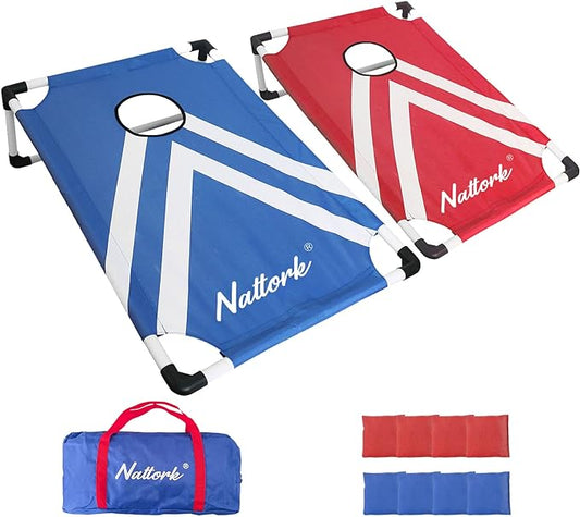 Portable Cornhole Set with 2 Collapsible Cornhole Boards, 8 Cornhole Bean Bags and Carrying Case for Yard Toss Game, Indoor Outdoor Camping Games for Adults Family (3 x 2-feet)