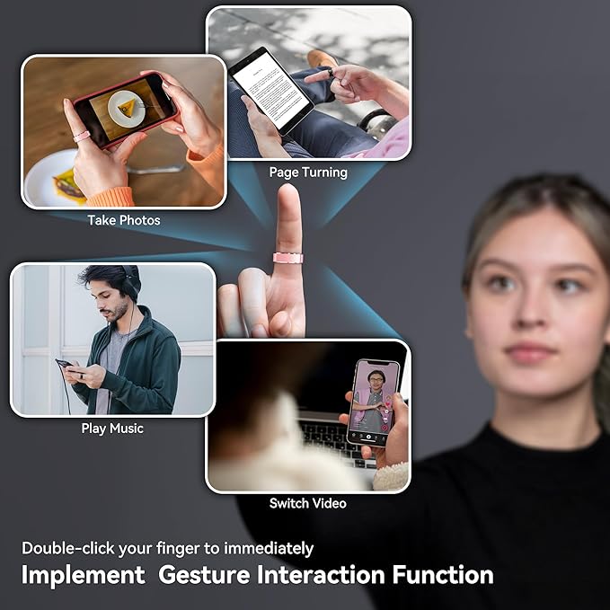 Health Smart Ring for Men Women, Fitness Tracker with Heart Rate/Blood Pressure/Blood Oxygen Monitor,Sleep Tracker,Pedometer, IP68 Waterproof Ring for iPhone&Android, No Subscription (Pink, Size9）