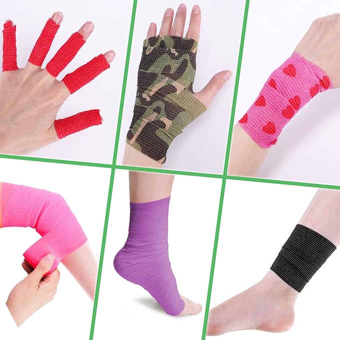 24 Pack Self Adhesive Bandage Wrap, 2” x 5 Yards Cohesive Medical Tape Elastic Grip Tape Red Sports Tape Athletic for Ankle, Wrist Sprains, Pet First Aid (Red, 2 Inch)