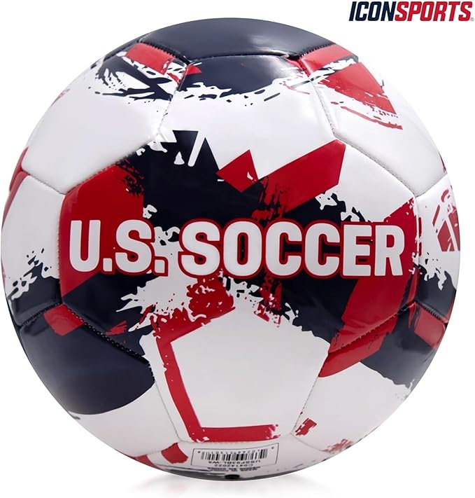 Icon Sports Officially Licensed U.S. Soccer, Size 5 Regulation Soccer Ball, Non-Toxic Patterned PVC, White Brush for Adults & Kids