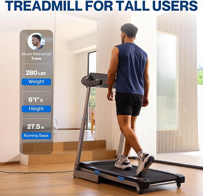 WELLFIT TM007 Auto Incline Treadmill, 4.0HP Heavyduty Treadmill for 400lbs+ Capacity, Adjustable Height for 5'2"- 6'4" Users, 95% Assembled, LED Console, 45*18 Large Area, 8.7MPH, Foldable Space Saver