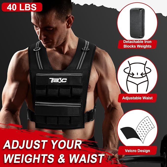 Adjustable Weighted Vest Men 19lbs/ 30lbs/ 40lbs Weights with Reflective Stripe, Weight Vest Woman Workout Vest for Strength Training,Running & Walking