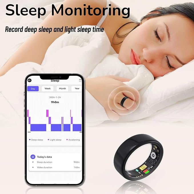 Smart Ring Health Tracker,Sleep Heart Rate Health Monitor, Fitness Tracker, Health Rings for Women & Men 7-Day Ultra Long Standby Time, IPX8 Water-Resistance