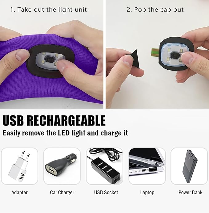 ATNKE 4 LED Lighted Sport Sweatband,USB Rechargeable Running Head Band Lamp High Stretch Wicking Gifts for Men and Women