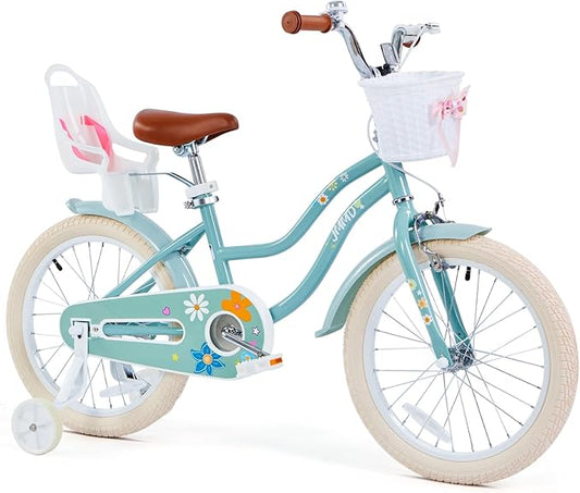 JMMD Girls Bike for 4-12 Years Old Kids, 12 14 16 18 20 24 Kids Bike with Training Wheels, Basket and Doll Seat, Toddler Girls Bicycles with Handbrake & Kickstand, Multiple Colors