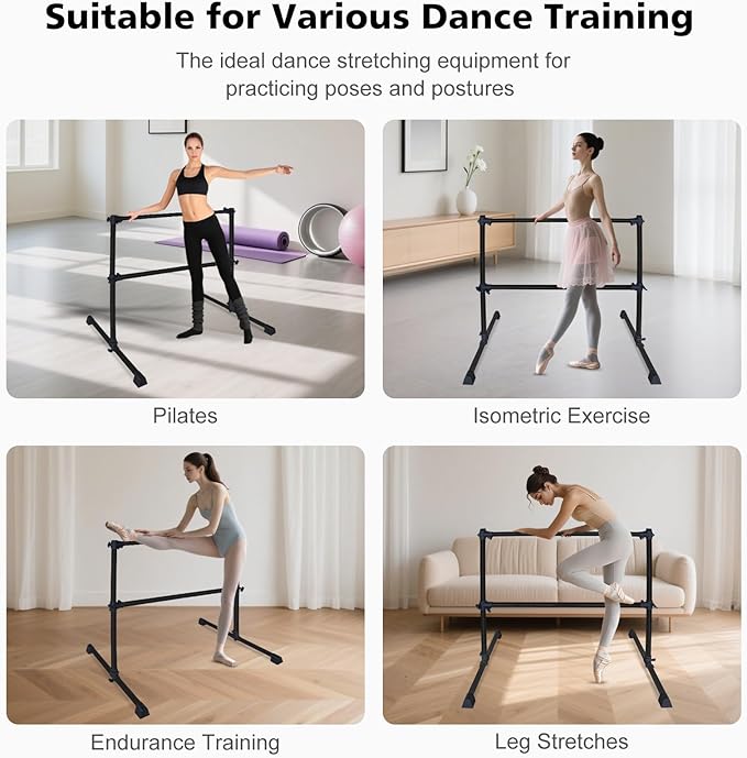 4FT/6FT Freestanding Ballet Barre Wood/Steel Height Adjustable from 7 to 46 inch Ballet Bar Portable Double Dance Bar for Home Workout and Stretch