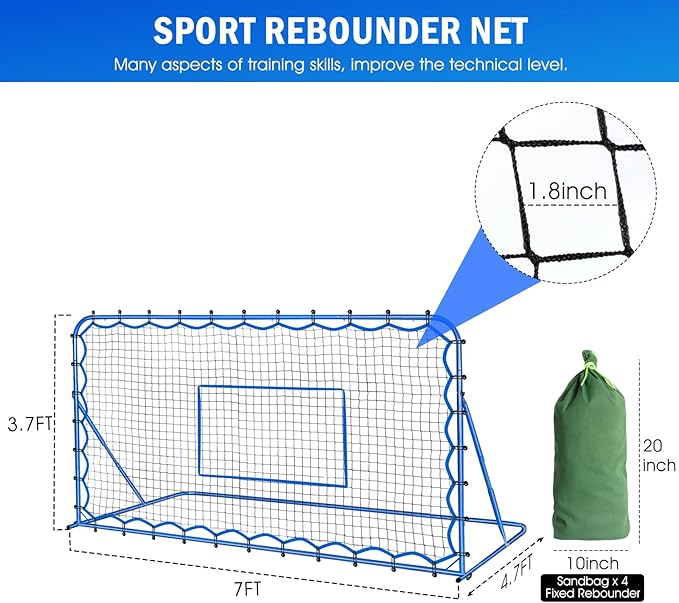 Soccer Rebounder Net, Quick-Switch Angle Soccer Training for Control, Passing Practice, Easy Setup Rebounder Gifts Aids & Equipment for Kids,Teens & Adults