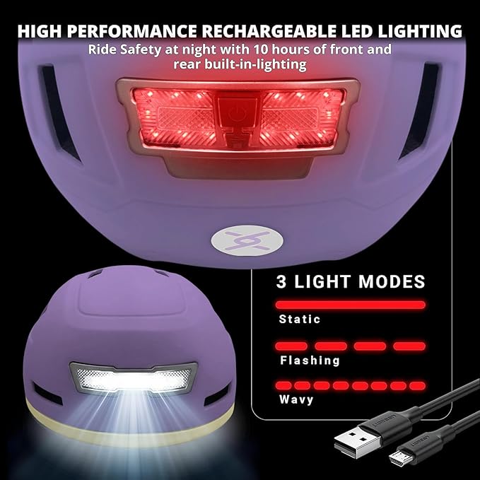 Bike Helmet with LED Lights - Urban Bicycle Helmet for Adults, Men & Women - CPSC & NTA-8776 Dual Certified - Class 3 E-Bikes, Scooters, Onewheel, Commuter, Mountain