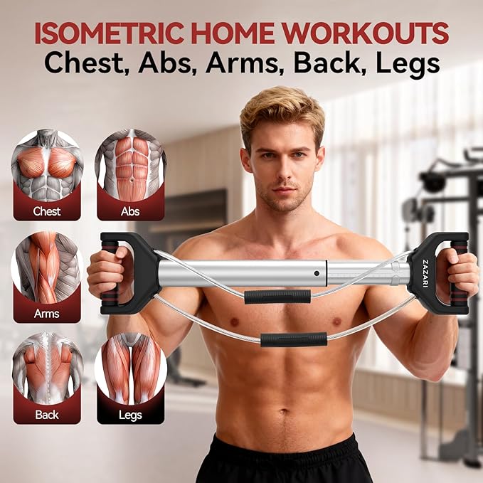 Multi-Function Isometric Exerciser, 4-Level Resistance Trainer (26-90 lbs) for Home Gym - Chest Expander, Arms Twister, Thigh & Archery Workout Tool for Full Body Strength Training