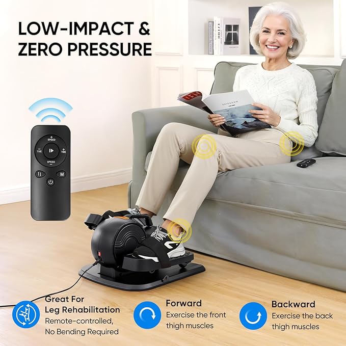 Under Desk Elliptical Machine, 3-in-1 THERUN Electric Ellipse Leg Exerciser As Seen On TV for Seniors, Fully Assembled Portable Seated Pedal Exerciser w/Remote Control, 10-Level Speeds & Resistance
