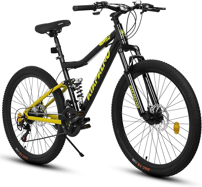 26 Inch Mountain Bike Dual Suspension for Mens Boys, 21 Speeds Steel Women Girls Mountain Bike Summer Travel Trip, Disc Brakes Adult Teens Sport Men Women Bicycle for Trail Commuter City Road