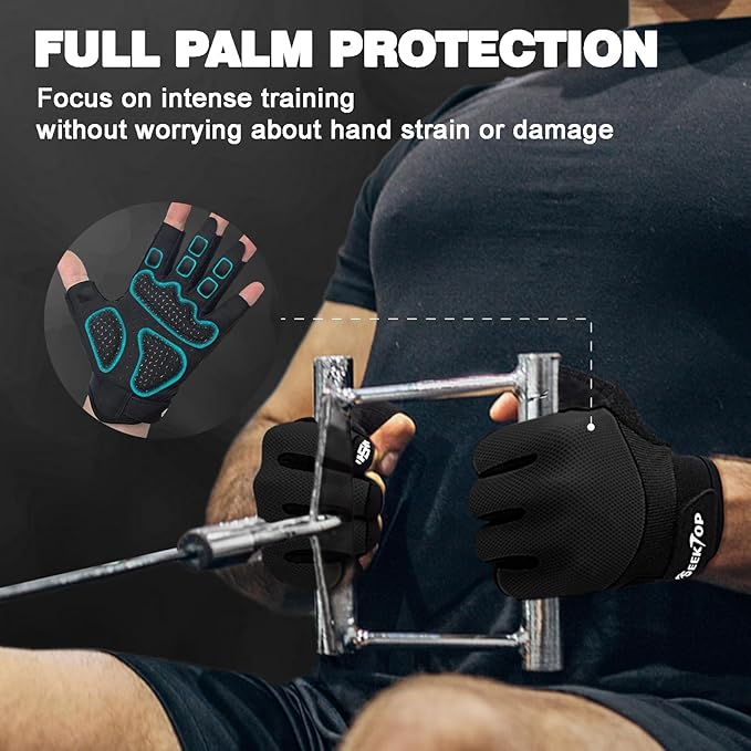 Seektop Breathable Workout Gloves for Women & Men, Thick Padded Weight Lifting Gloves, Full Palm Protection, Excellent Grip for Gym Fitness and Training, Exercise, Cycling