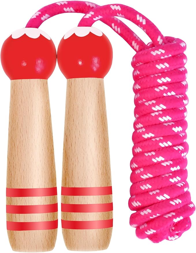 Jump Rope Kids Boys and Girls Children’s Adjustable Cotton Skipping Rope with Wooden Handle for Fitness Training Exercise Outdoor Activity