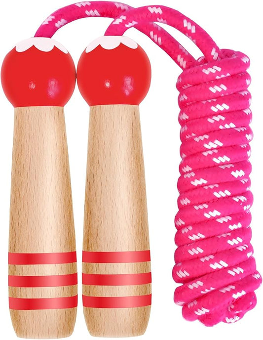 Jump Rope Kids Boys and Girls Children’s Adjustable Cotton Skipping Rope with Wooden Handle for Fitness Training Exercise Outdoor Activity