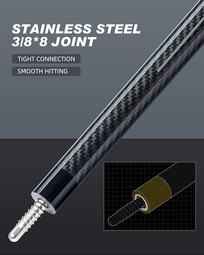 CRICAL Carbon Fiber Pool Cue COWCUE Series Low Deflection Billiards Cue Stick 58" Professional Pool Table Sticks for Adults -12.5mm Tip, Weight 19OZ (Adjustable), 3/8 * 8 Joint