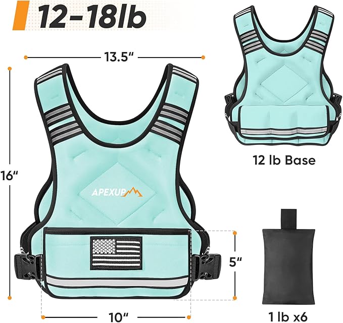 APEXUP Adjustable Weighted Vest, 4-10lb/12-18lb/20-32lb Vest with 6 Ironsand Weights and Large Pocket, Weight Vest for Men Women Strength Training, Running, Walking