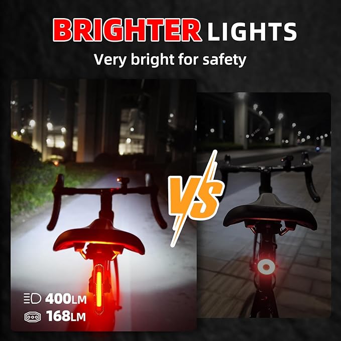 Canway Bicycle Rear Light Red/Blue, Bike Tail Light Rechargeable 168 Lumens Bike Tail Light Battery USB C 500mah Turn Signals 5 Modes Waterproof Safety for Road Mountain Night Riding