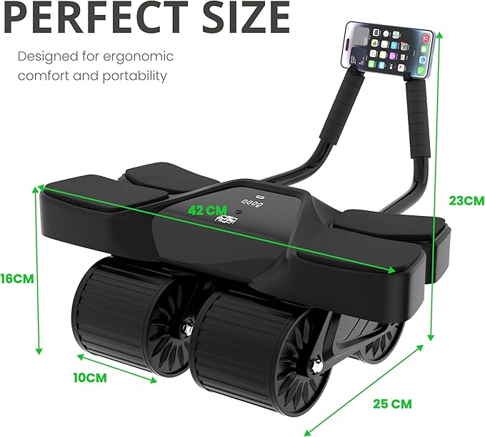 2025 New 4-Wheel Abdominal Roller with Elbow Support : Latest Upgraded High-Performance Exercise Machine With Automatic Rebound, Multi- layered Anti-Slip Design with Calorie Counting LCD Screen